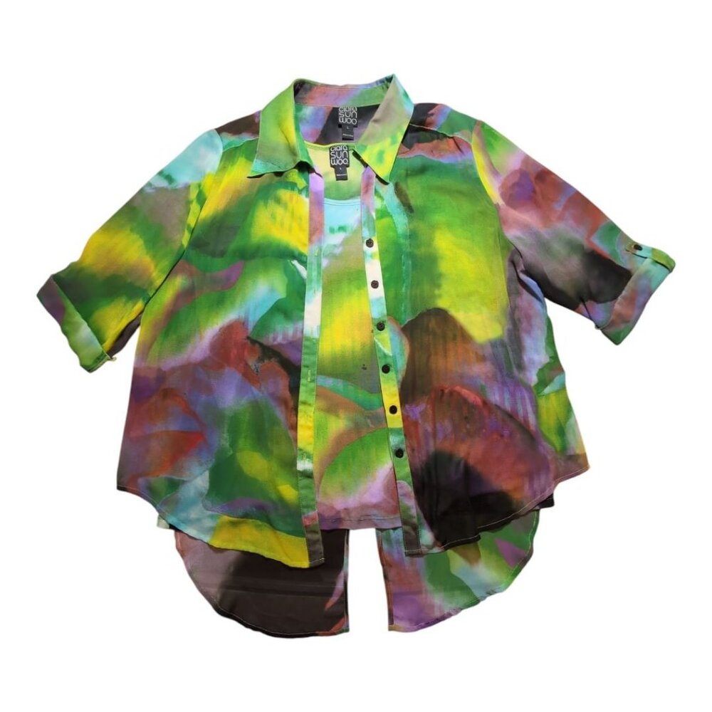 Clara Sunwoo 2 piece Tunic and Tank Top Set Large Art to Wear Lagenlook Artsy